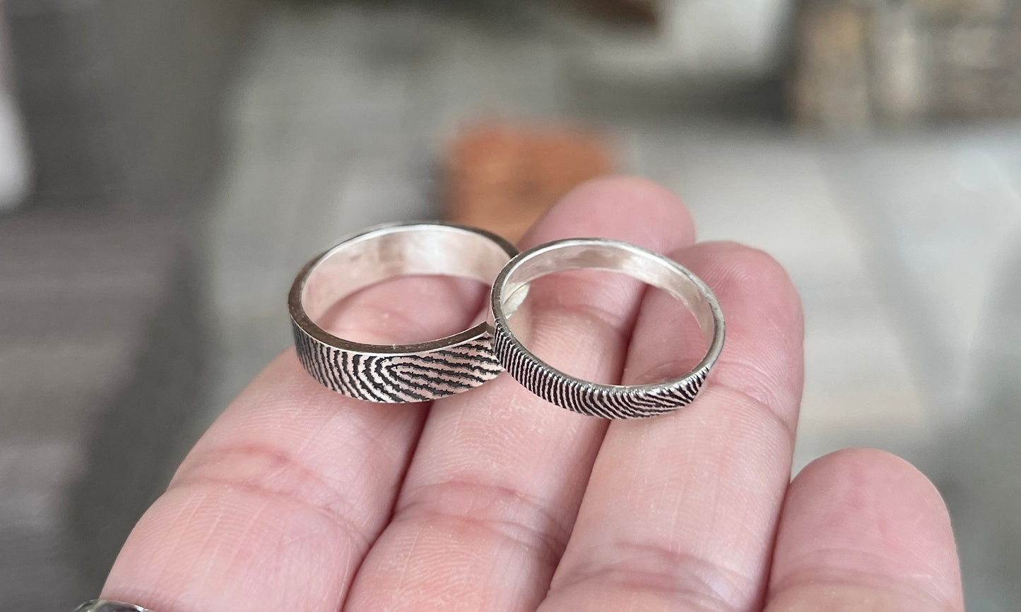 Fingerprint Ring Band in Solid Sterling Silver