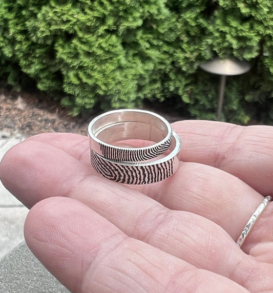 Fingerprint Ring Band in Solid Sterling Silver