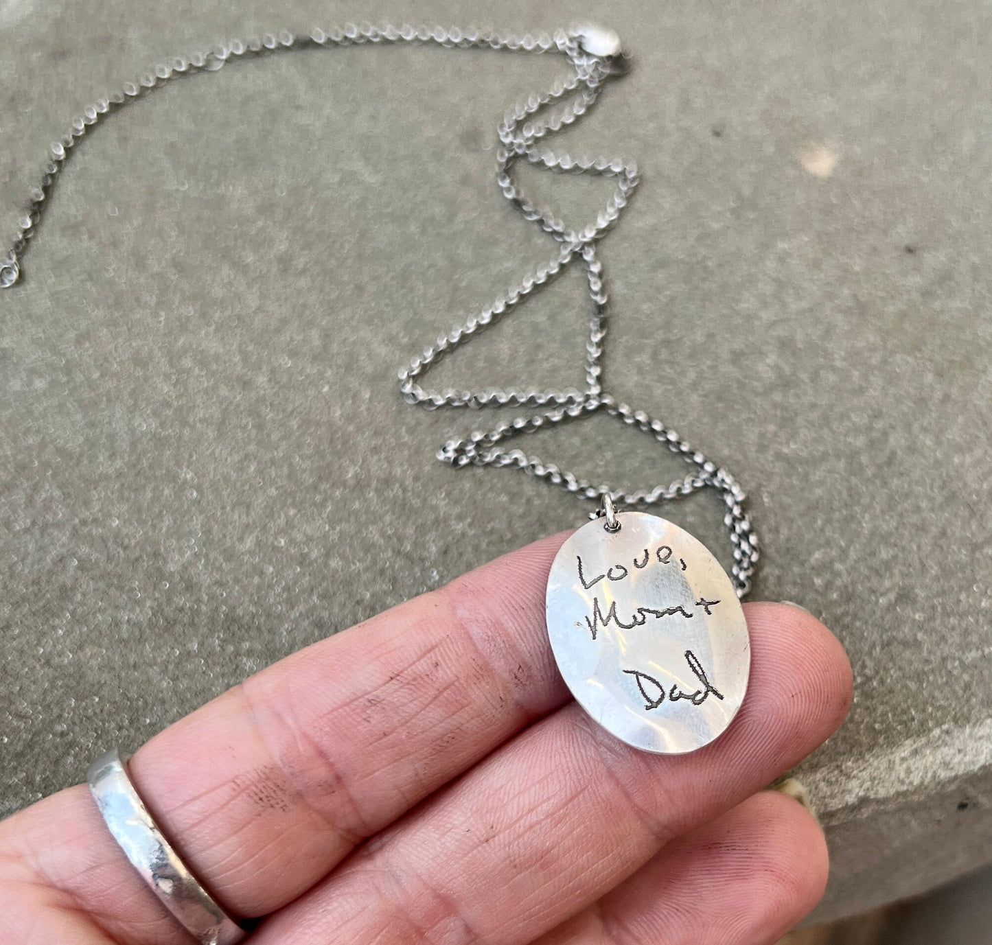 Fingerprint Charm with Handwriting on the Back