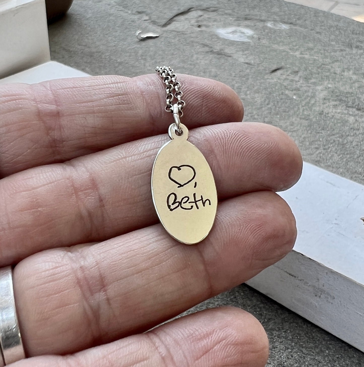 Oval Handwriting Charm in Sterling Silver
