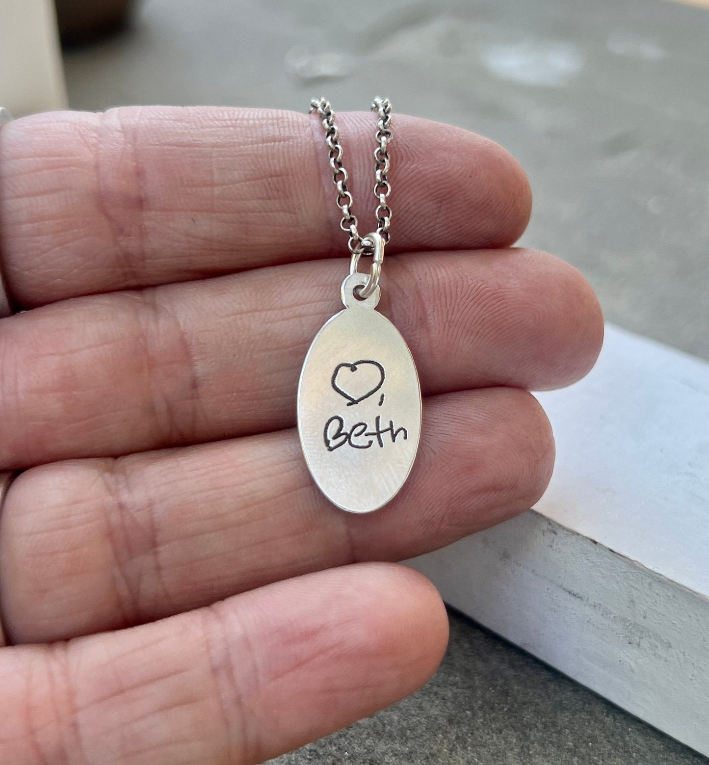 Oval Handwriting Charm in Sterling Silver