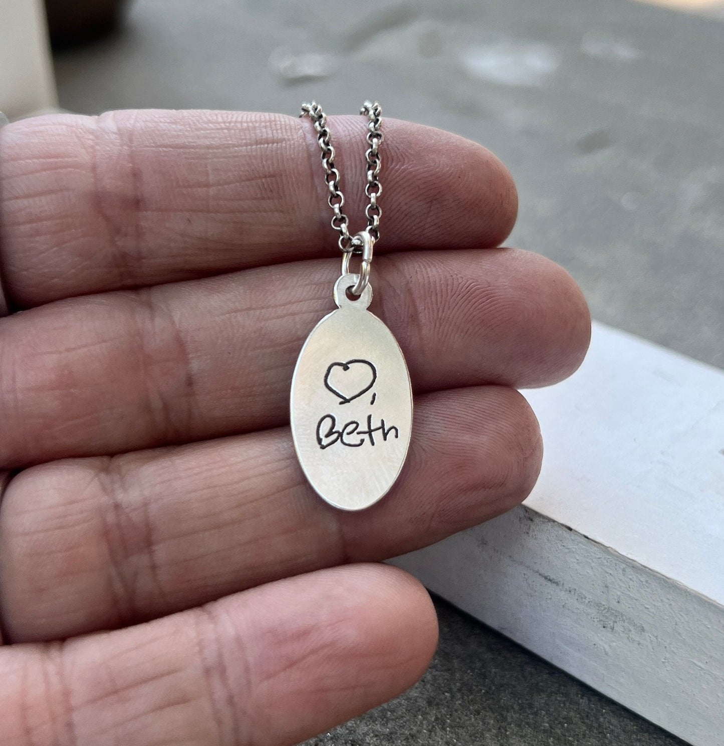 Oval Handwriting Charm in Sterling Silver