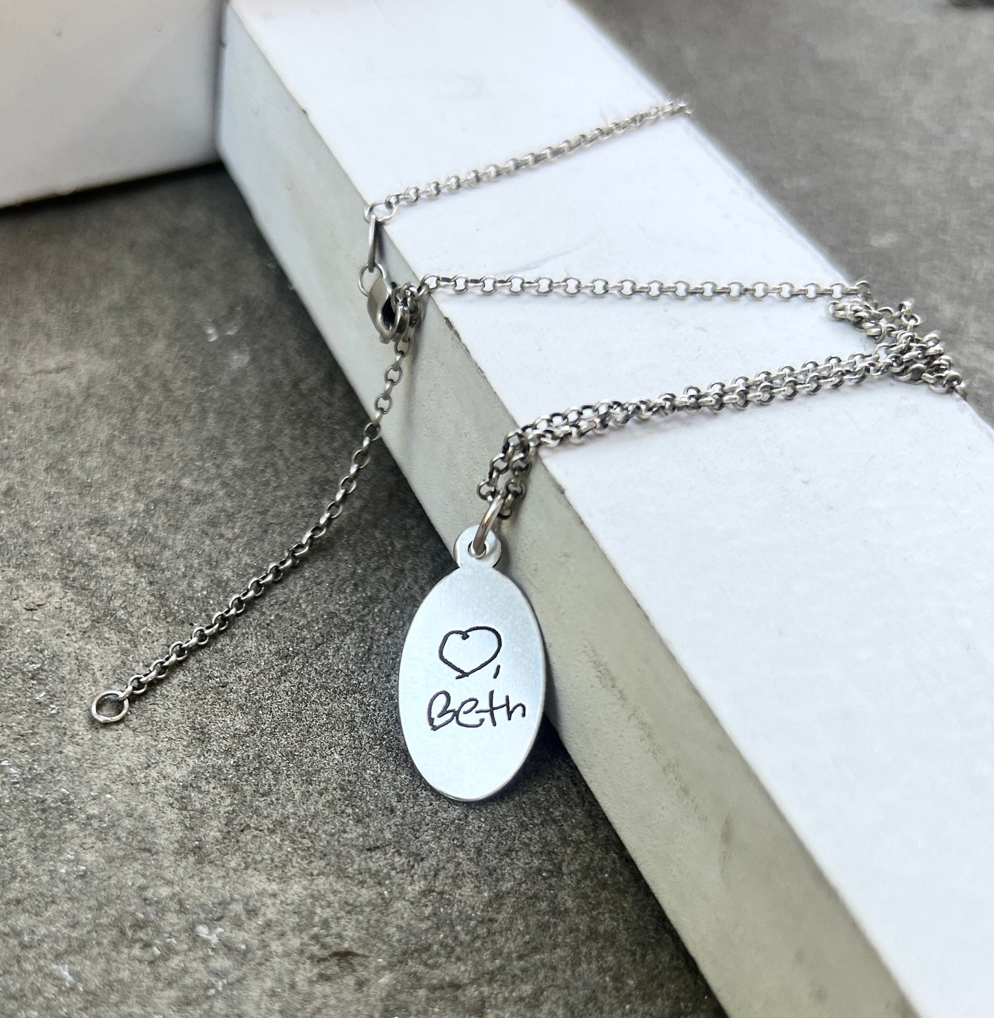 Oval Handwriting Charm in Sterling Silver