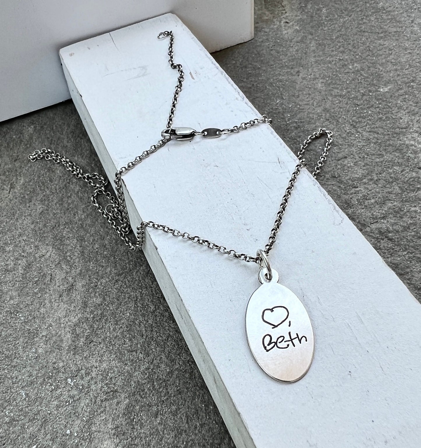 Oval Handwriting Charm in Sterling Silver