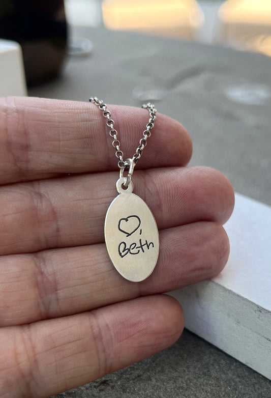 Oval Handwriting Charm in Sterling Silver