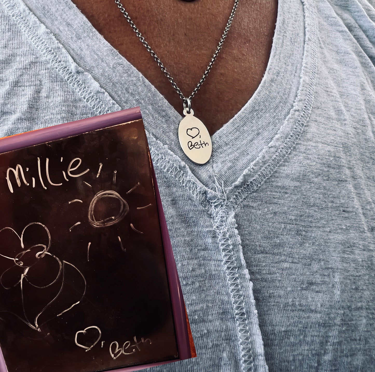 Oval Handwriting Charm in Sterling Silver