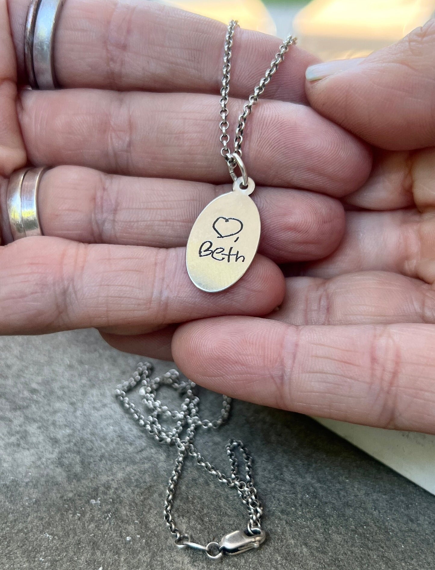 Oval Handwriting Charm in Sterling Silver