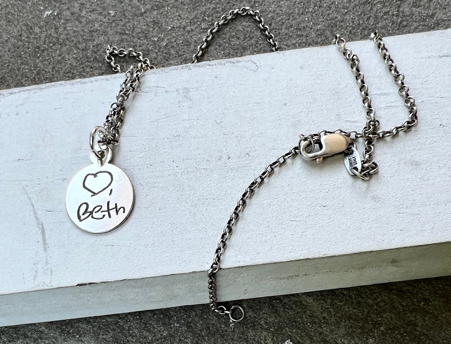 Circle Handwriting Charm in Sterling Silver