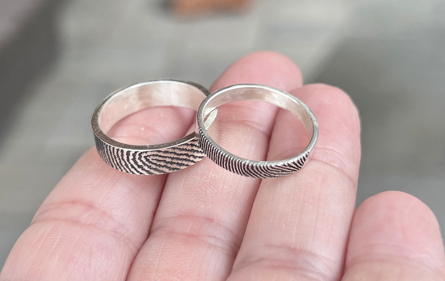 Fingerprint Ring Band in Solid Sterling Silver