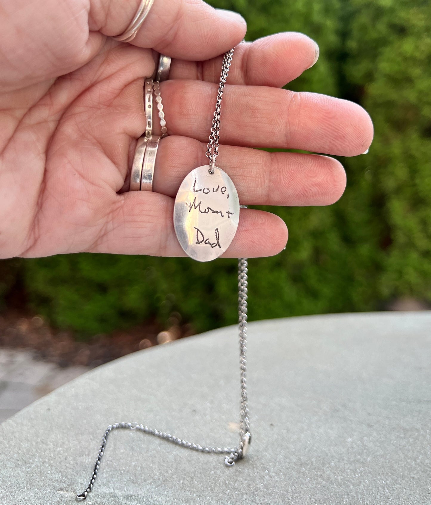 Fingerprint Charm with Handwriting on the Back