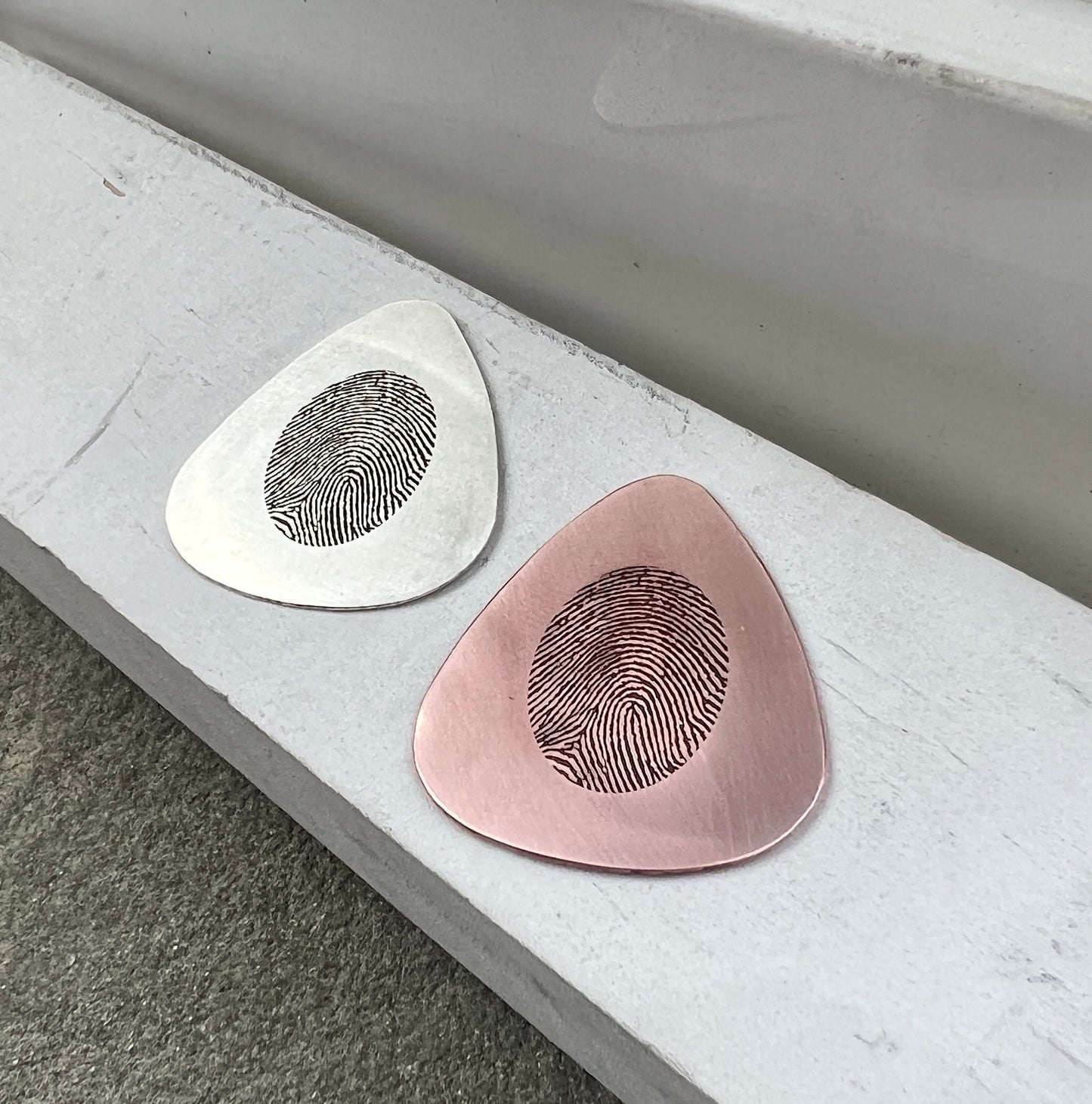 Fingerprint Guitar Pick in Silver and Copper