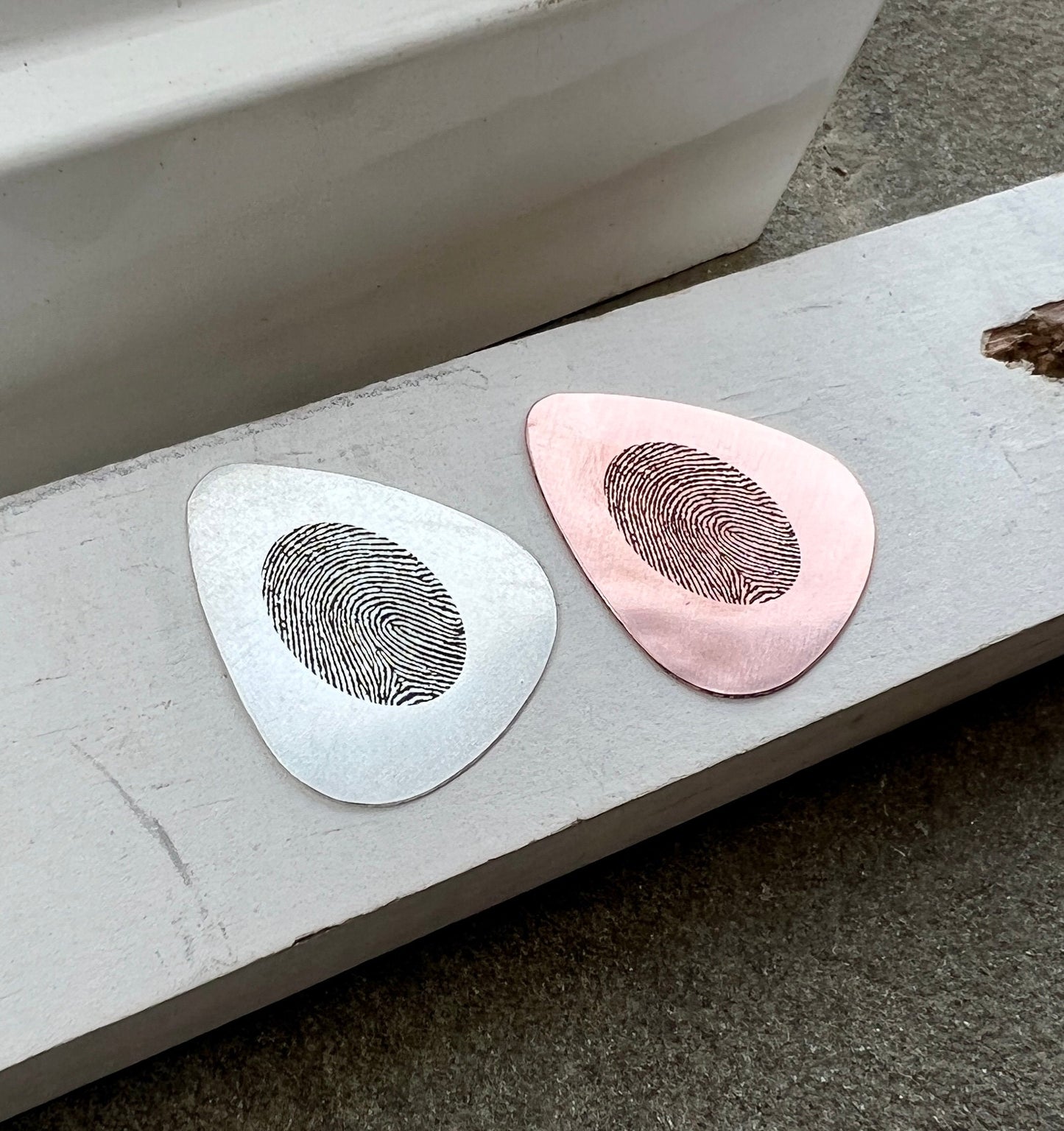 Fingerprint Guitar Pick in Silver and Copper