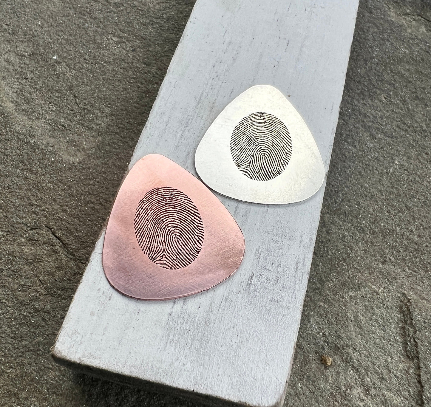 Fingerprint Guitar Pick in Silver and Copper