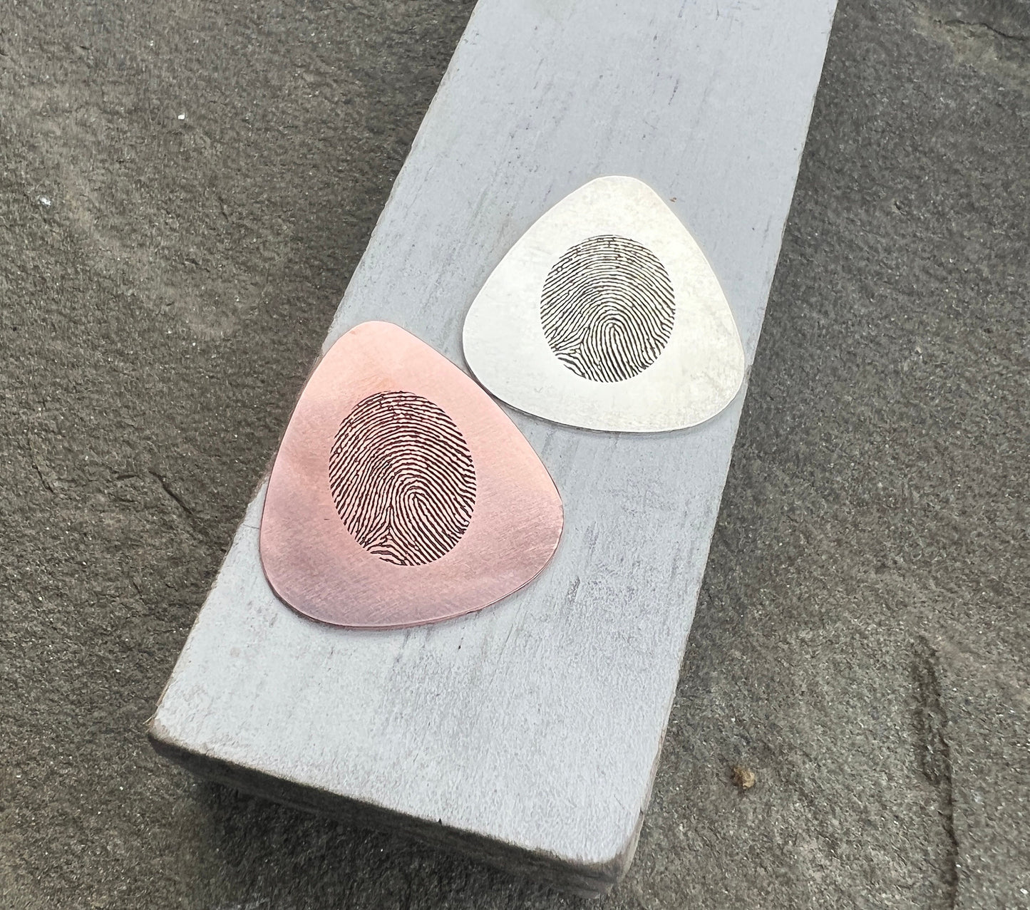 Fingerprint Guitar Pick in Silver and Copper