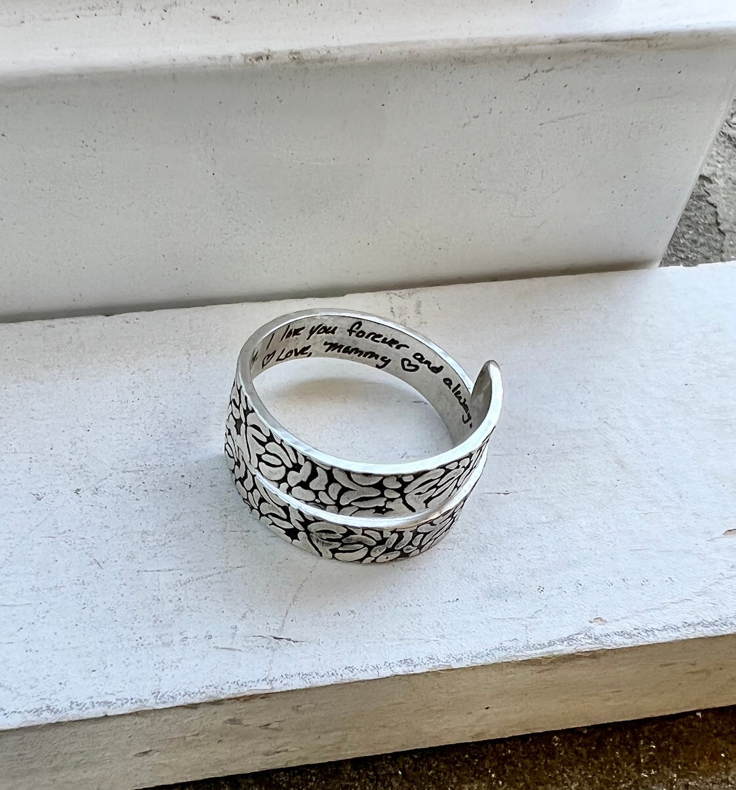 Textured Handwriting Ring in Sterling Silver