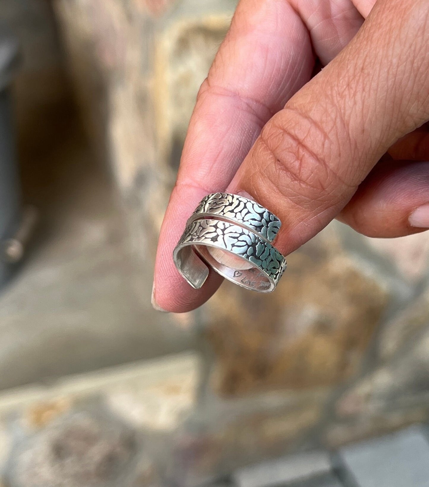 Textured Handwriting Ring in Sterling Silver