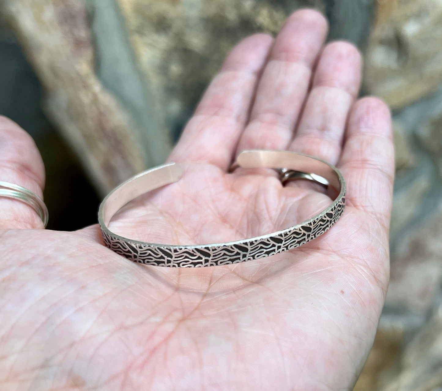 Handwriting Bangle Cuff Bracelet in Sterling Silver