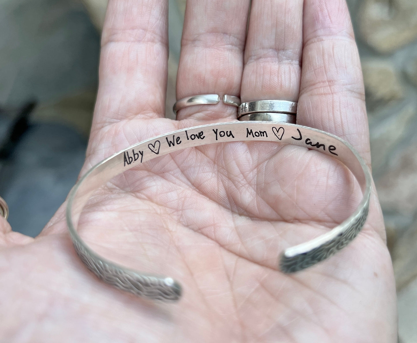 Handwriting Bangle Cuff Bracelet in Sterling Silver
