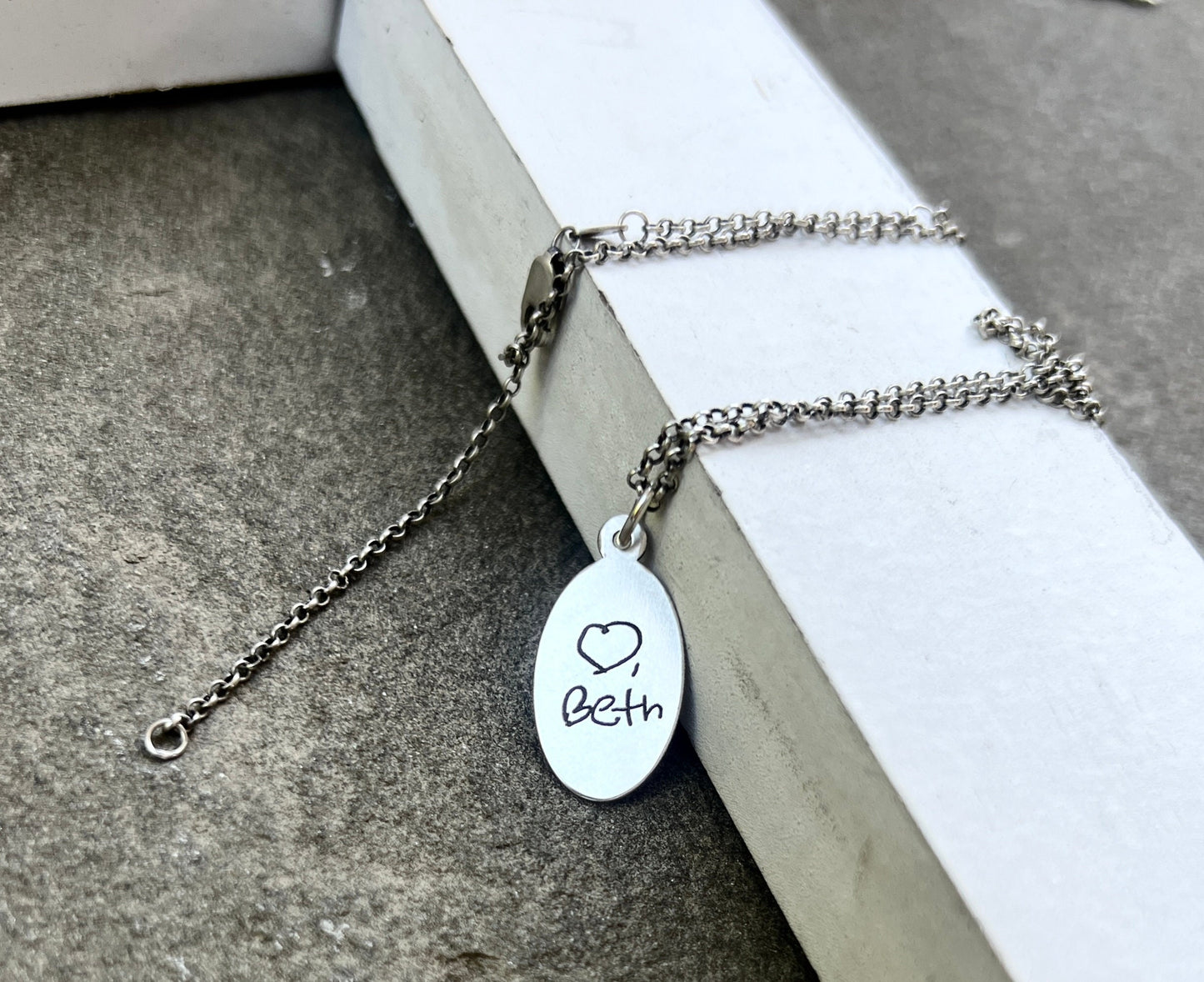Oval Handwriting Charm in Sterling Silver