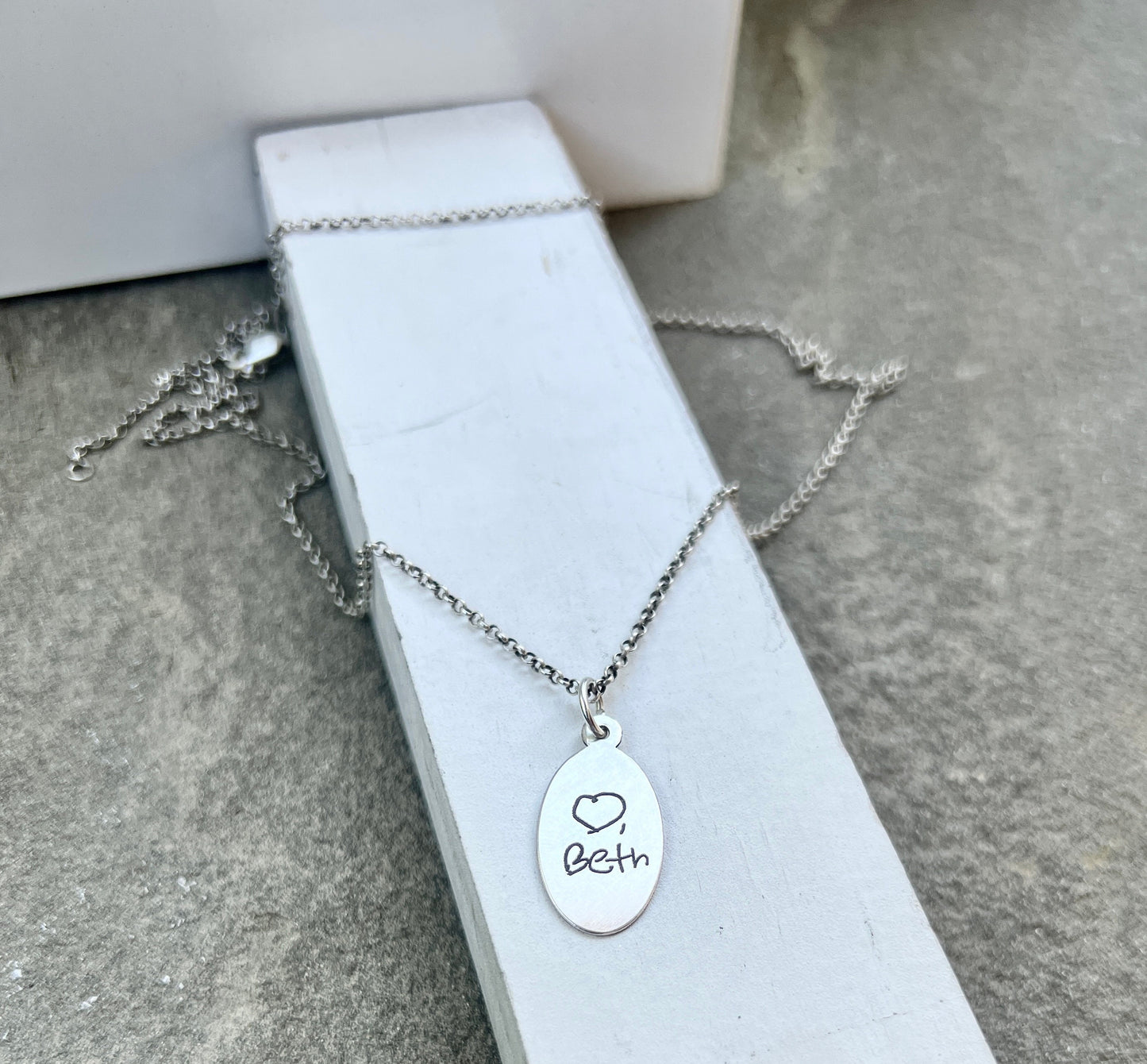 Oval Handwriting Charm in Sterling Silver