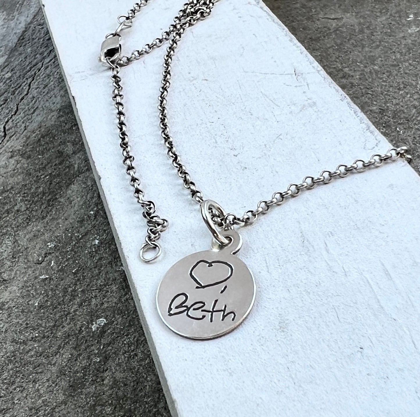 Circle Handwriting Charm in Sterling Silver