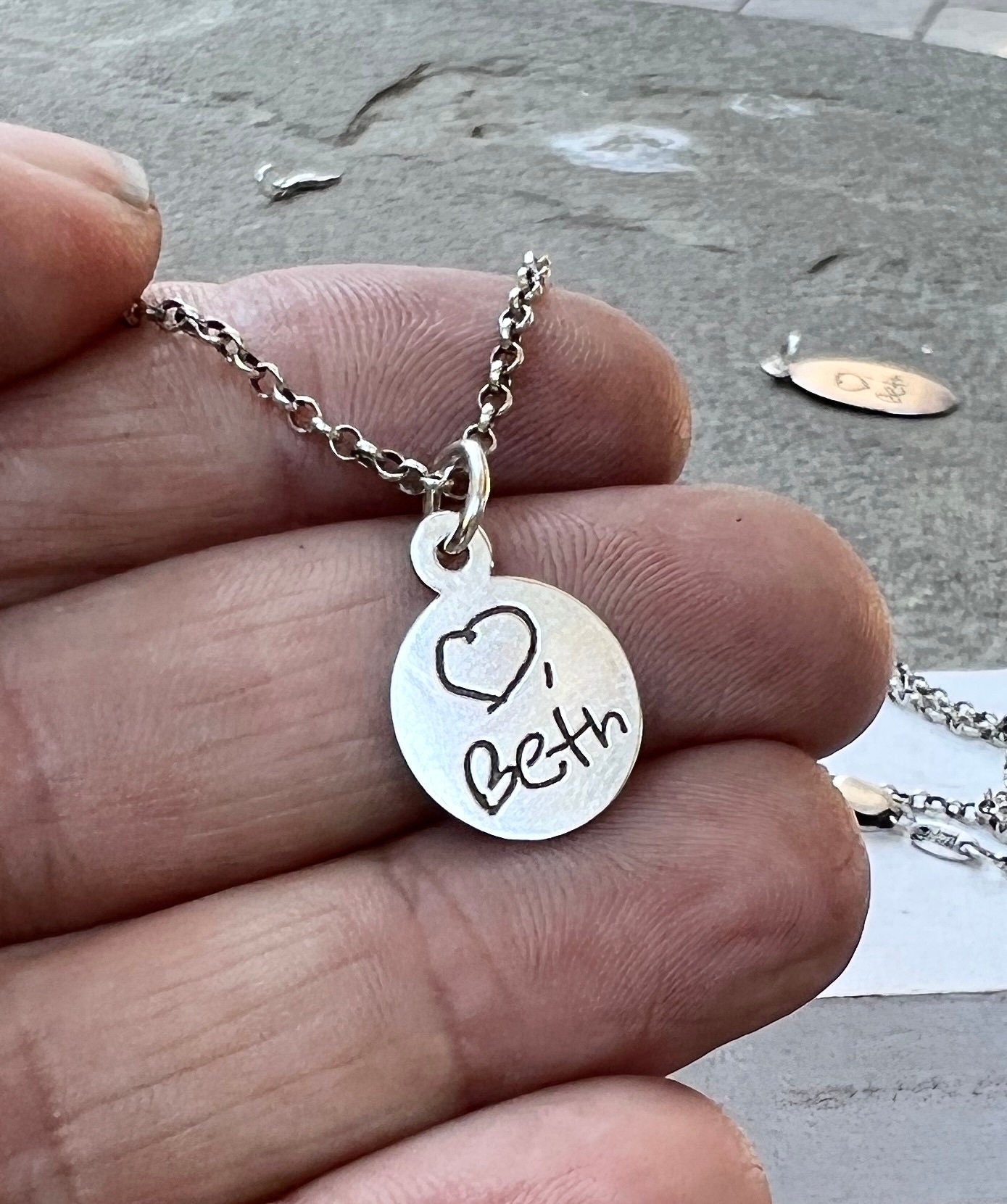 Circle Handwriting Charm in Sterling Silver