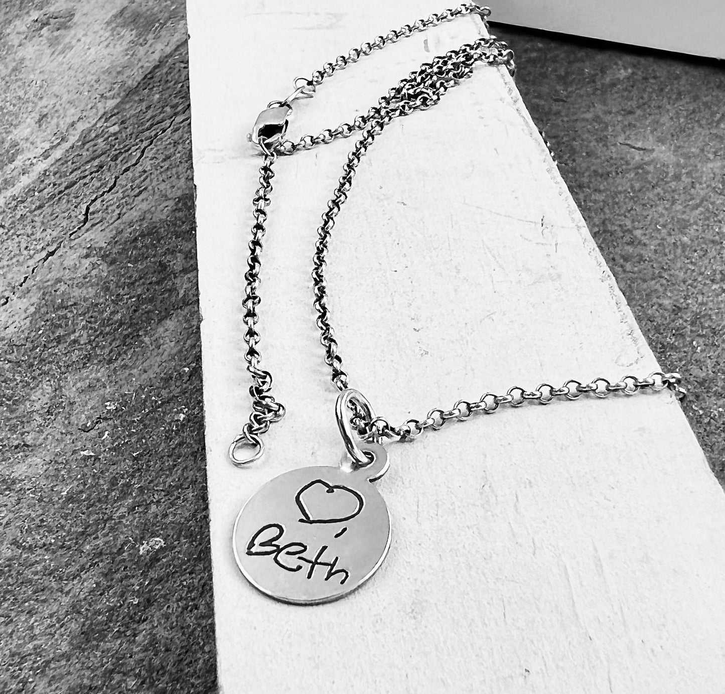 Circle Handwriting Charm in Sterling Silver