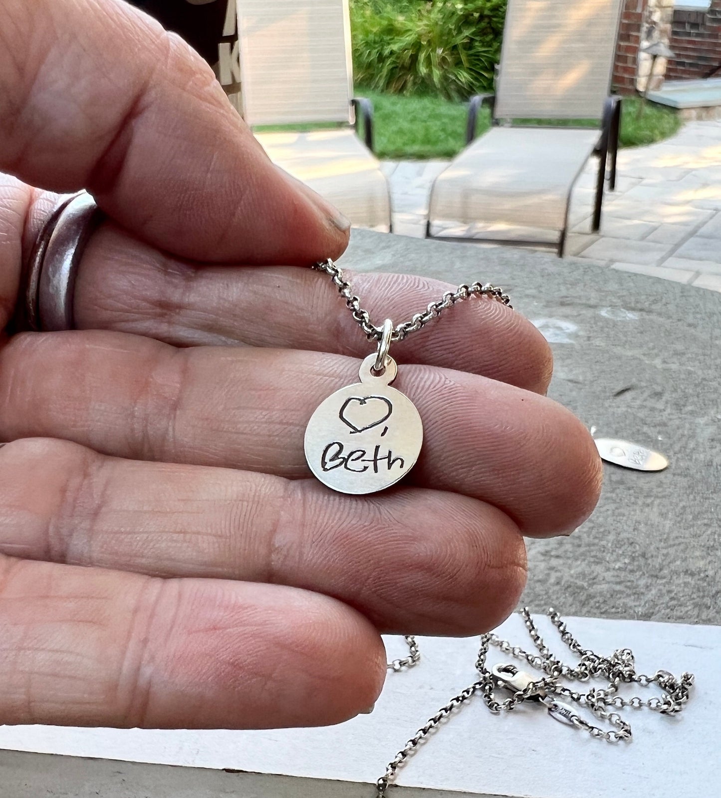 Circle Handwriting Charm in Sterling Silver