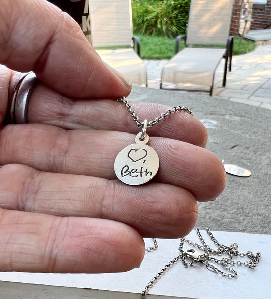 Circle Handwriting Charm in Sterling Silver