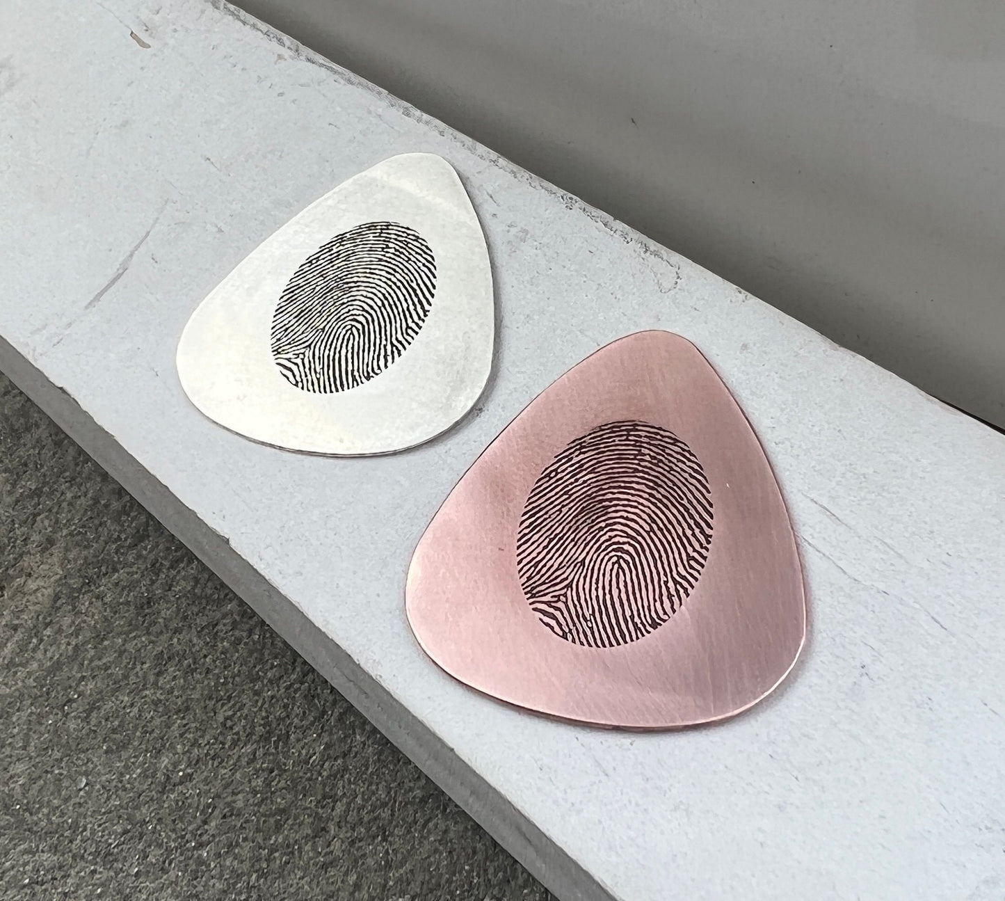 Fingerprint Guitar Pick in Silver and Copper