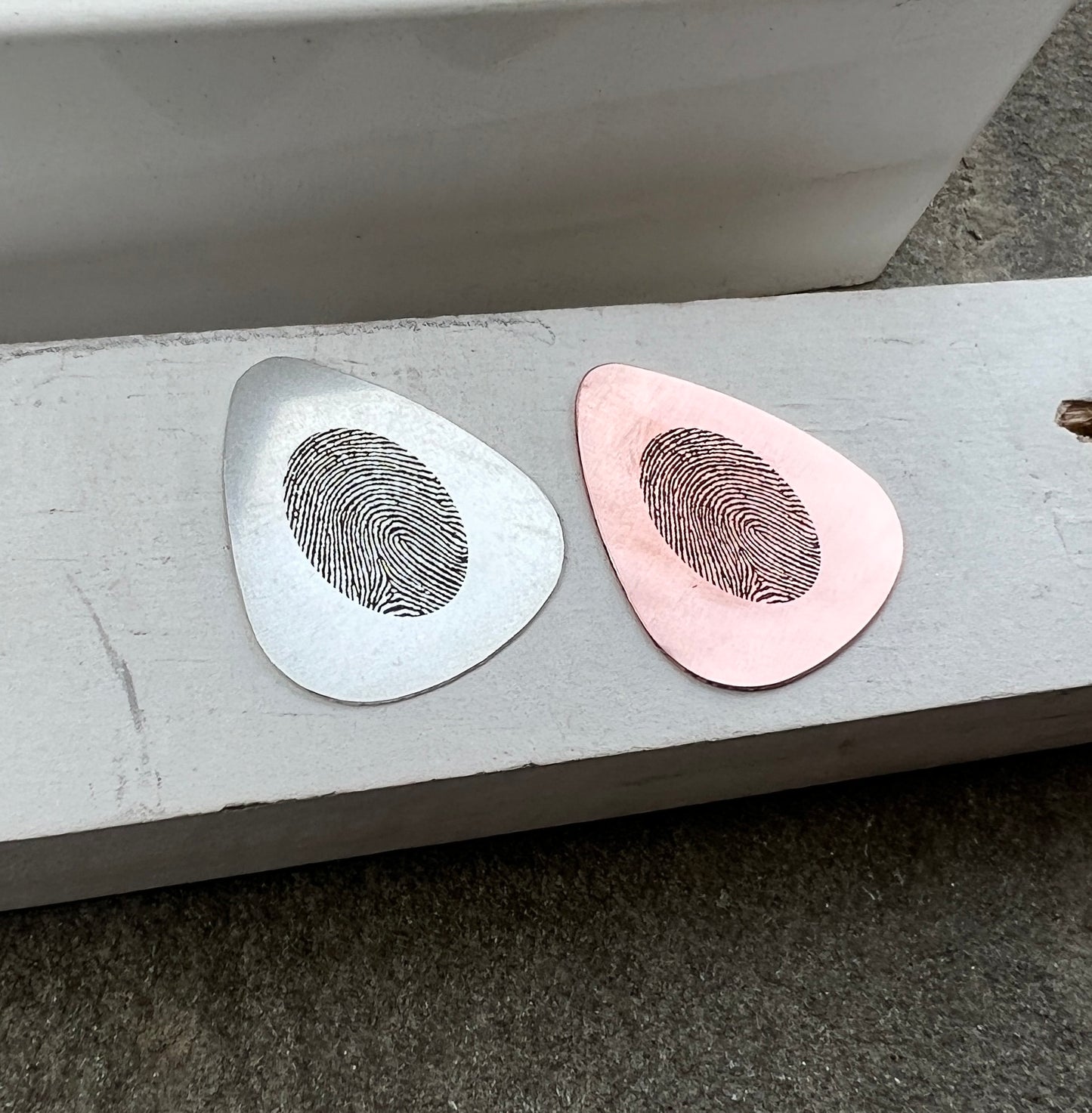 Fingerprint Guitar Pick in Silver and Copper