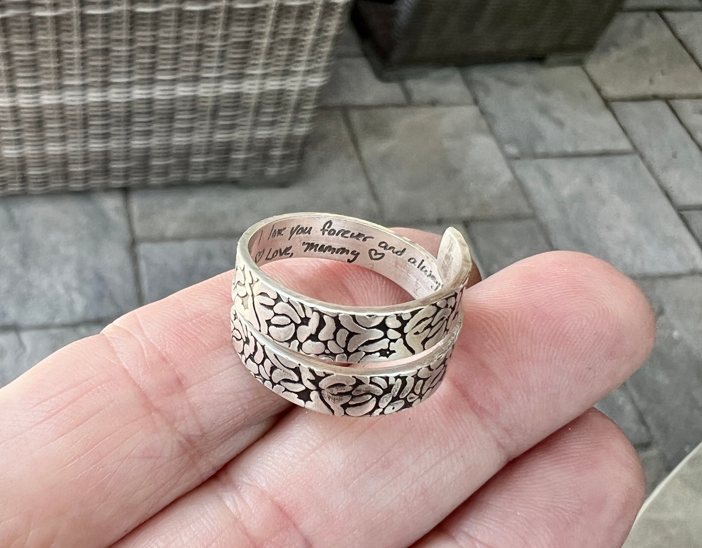 Textured Handwriting Ring in Sterling Silver