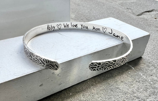 Handwriting Bangle Cuff Bracelet in Sterling Silver