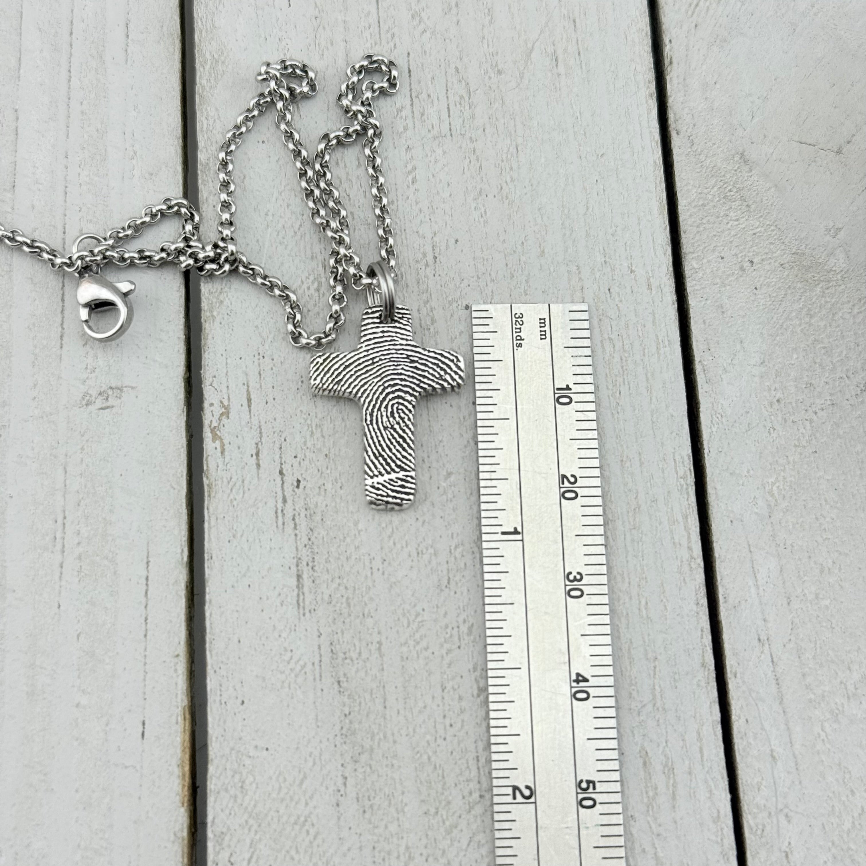 Small Silver Fingerprint Cross Memorial Pendant