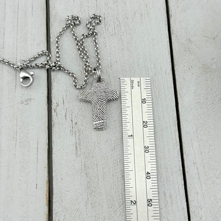 Small Silver Fingerprint Cross Memorial Pendant