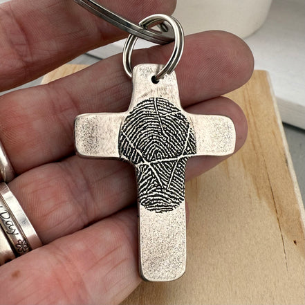 Fingerprint Cross Keychain