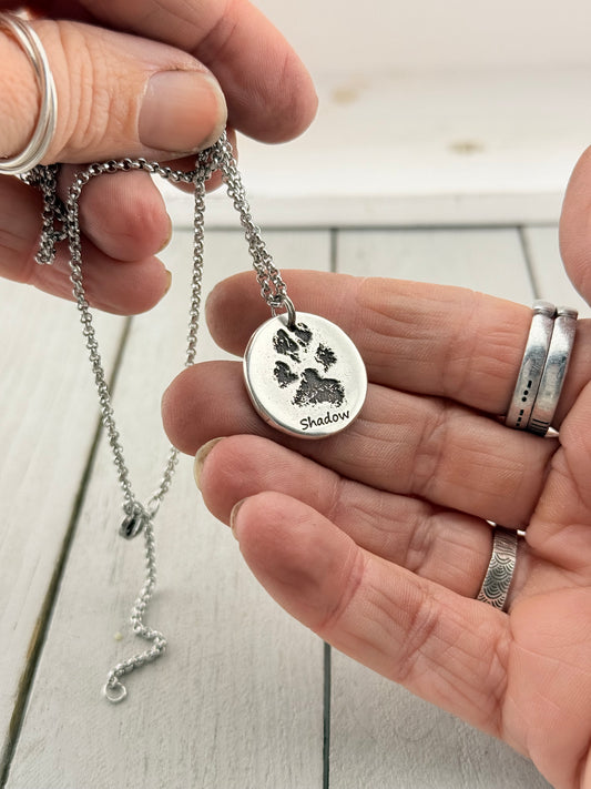 Real Paw Print Charm Necklace in Sterling Silver