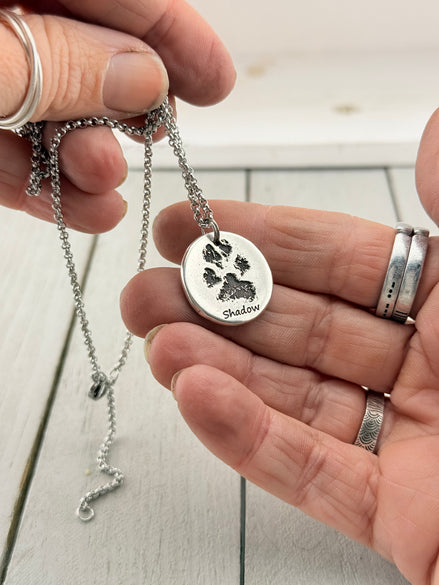 Real Paw Print Charm Necklace in Sterling Silver