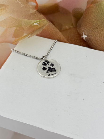 Real Paw Print Charm Necklace in Sterling Silver