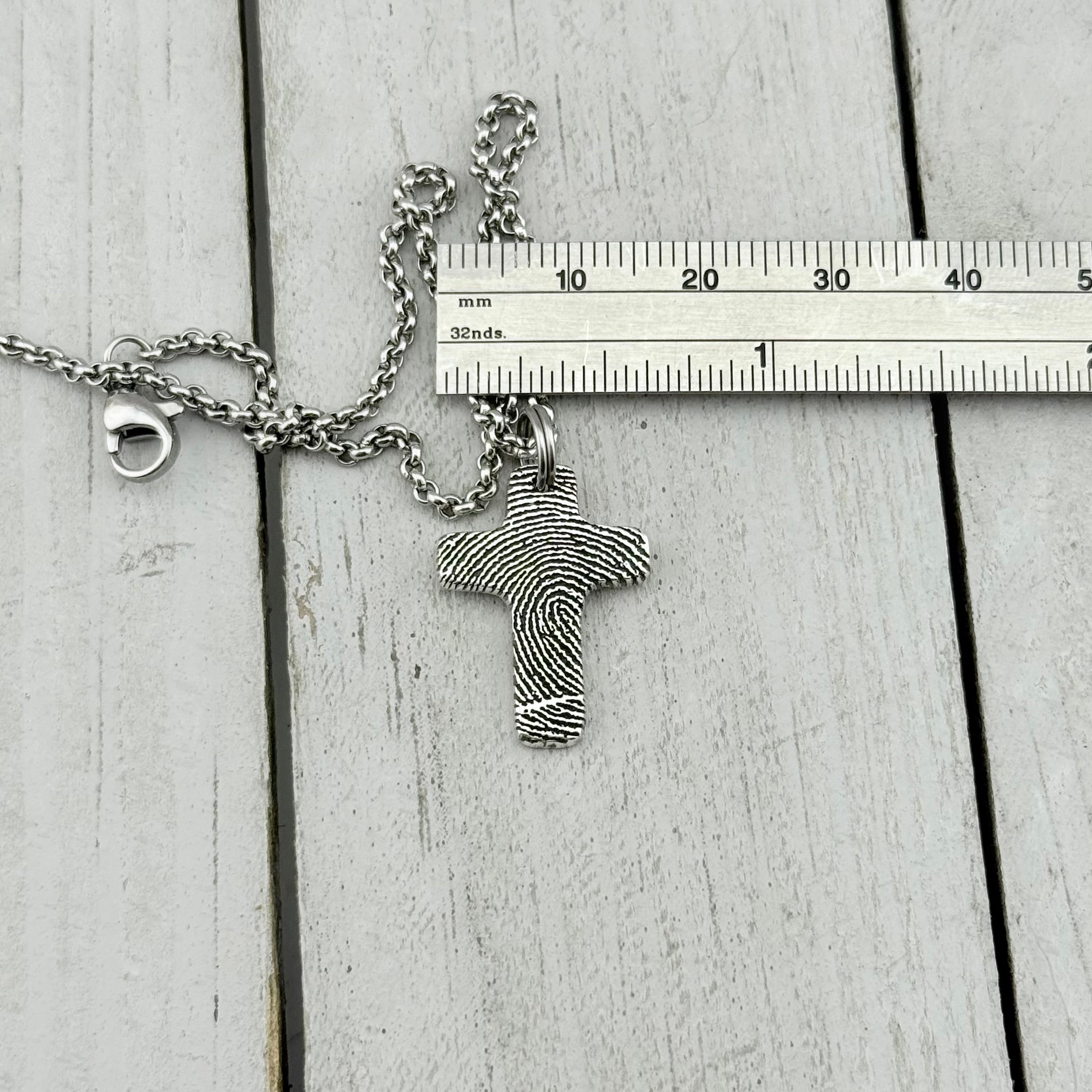 Small Silver Fingerprint Cross Memorial Pendant