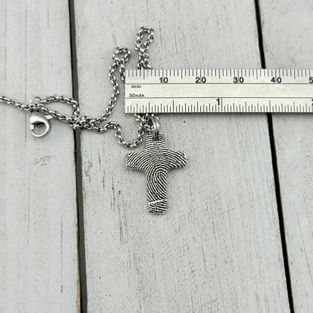 Small Silver Fingerprint Cross Memorial Pendant