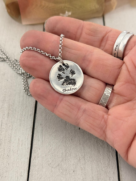 Real Paw Print Charm Necklace in Sterling Silver