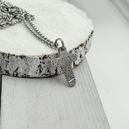 Small Silver Fingerprint Cross Memorial Pendant