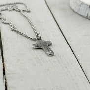 Small Silver Fingerprint Cross Memorial Pendant