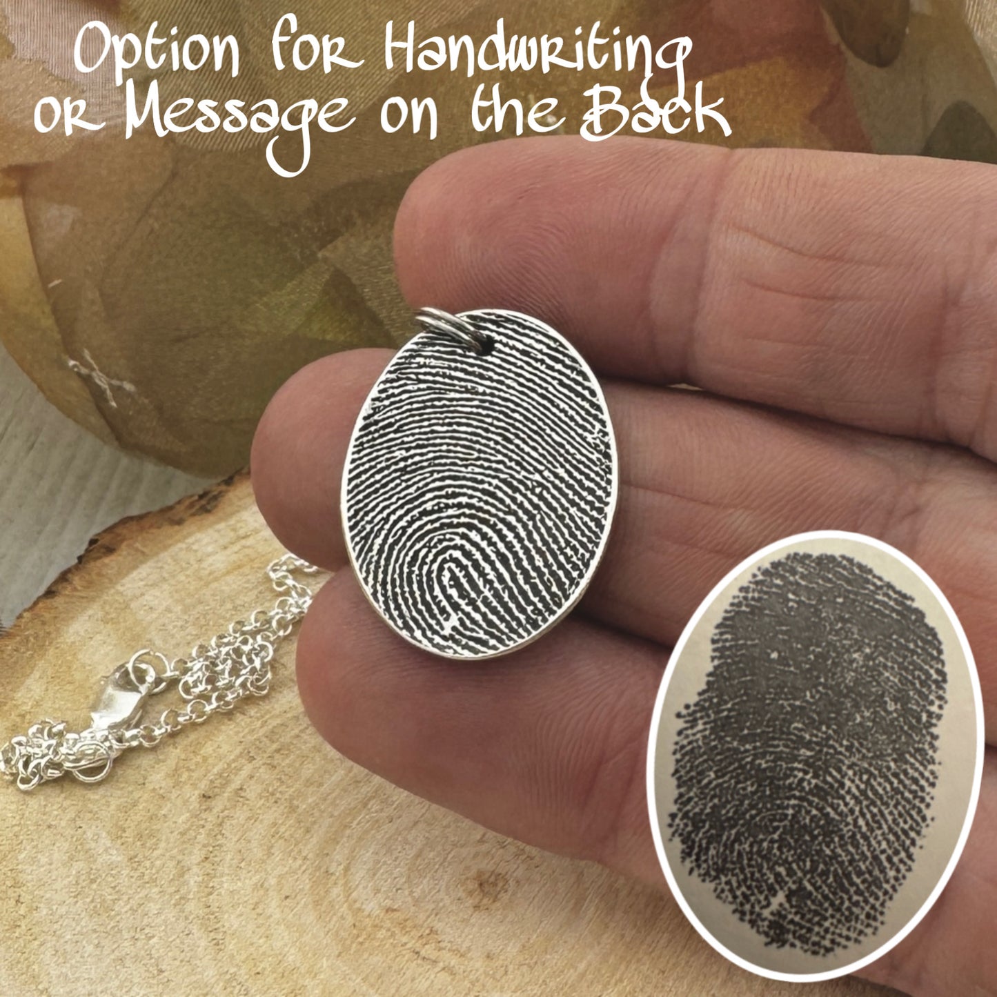 Fingerprint Charm in Oval or Teardrop Shape