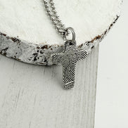 Small Silver Fingerprint Cross Memorial Pendant