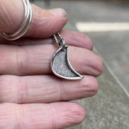 Silver Moon Fingerprint Pendant, Fingerprint deeply engraved in pure silver with raised silver framing the fingerprint