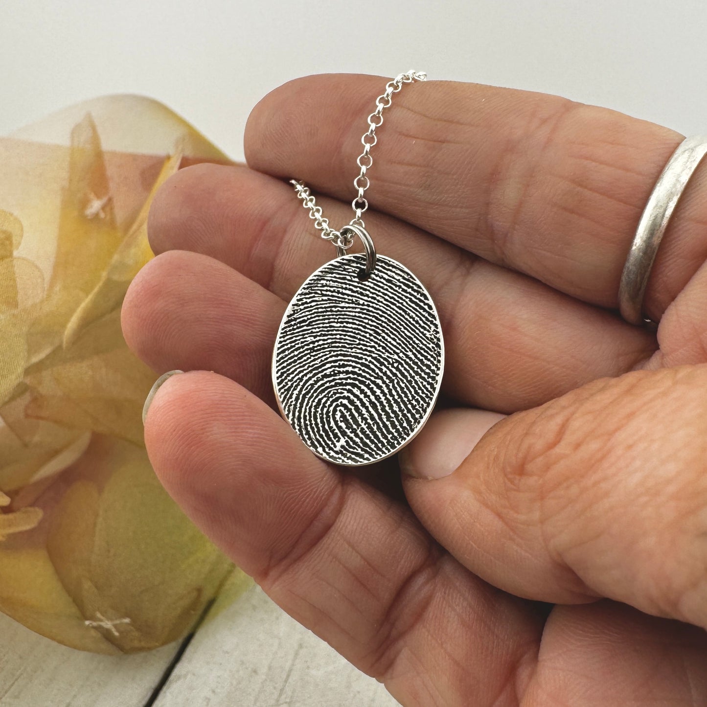 Fingerprint Charm in Oval or Teardrop Shape