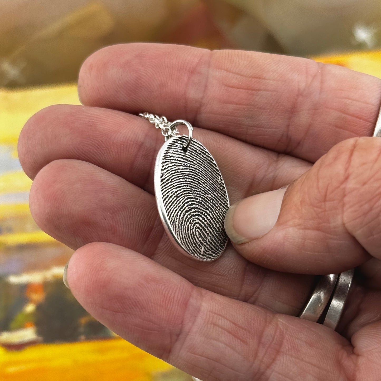 Fingerprint Charm in Oval or Teardrop Shape