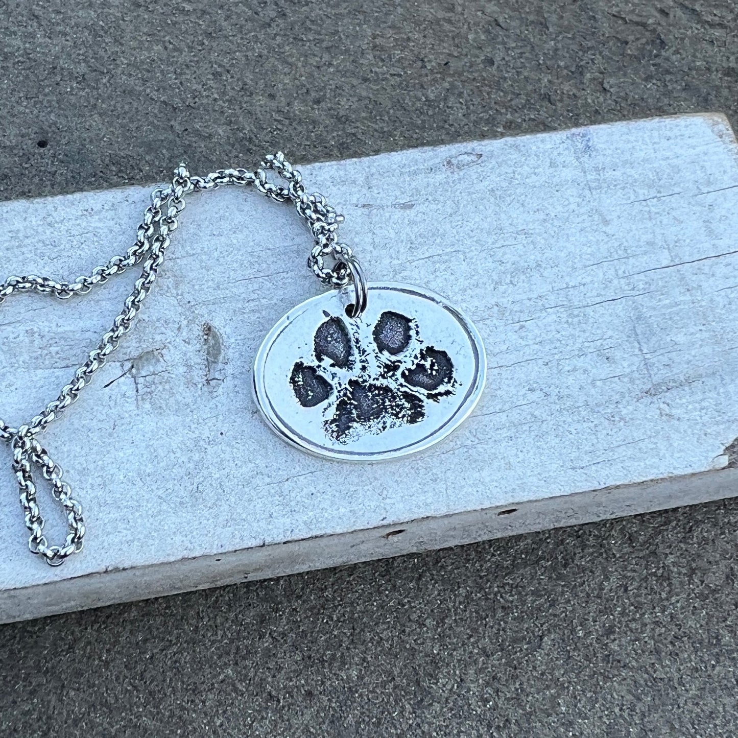 Real Paw Print Charm Necklace in Sterling Silver, Oval Shape